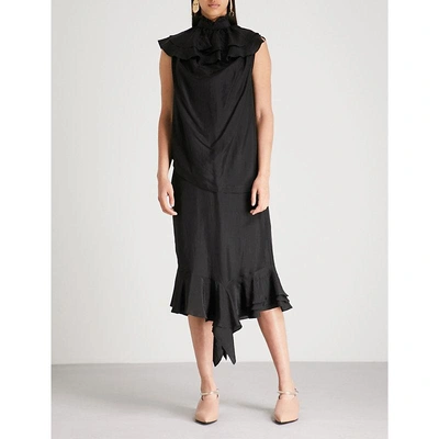 Jw Anderson Ruffled Silk Midi Dress In Black