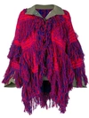 Sacai Floral-pattern Fringed Wool Jacket In Red/blue