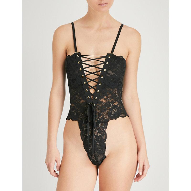 Hot As Hell Spinster Reversible Stretch-lace Bodysuit In Noir | ModeSens