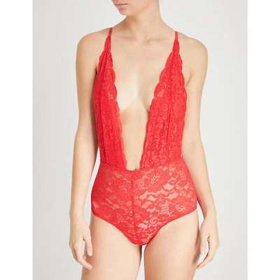 Hot As Hell Comin' In Haht Stretch-lace Bodysuit In Siren Red