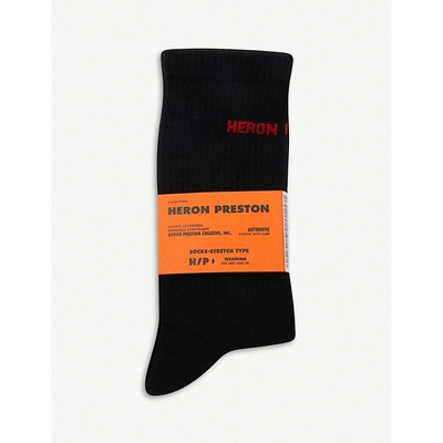Heron Preston Logo-embroidered Ribbed Cotton-blend Socks In Black