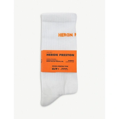 Heron Preston Logo-embroidered Ribbed Cotton-blend Socks In White