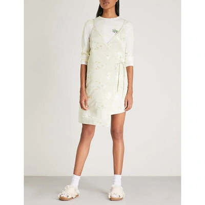 Ganni Senna Satin Jacquard Wrap Dress In Egret | ModeSens
