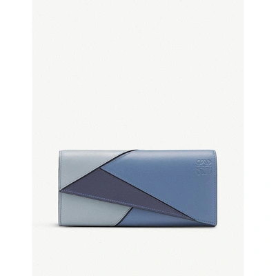 Loewe Blue And Grey Puzzle Continental Wallet In Varsity Blue Multito