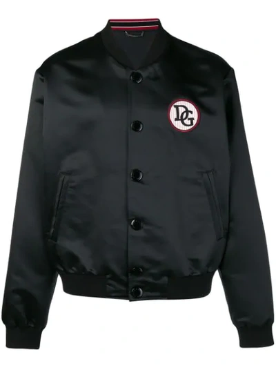 Dolce & Gabbana Bomber Jacket In Nylon With Patch In Black