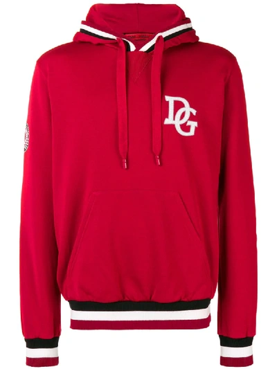 Dolce & Gabbana Dg Embroidered Hoodie In Red