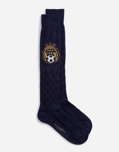 Dolce & Gabbana Wool Socks With Patch In Blue