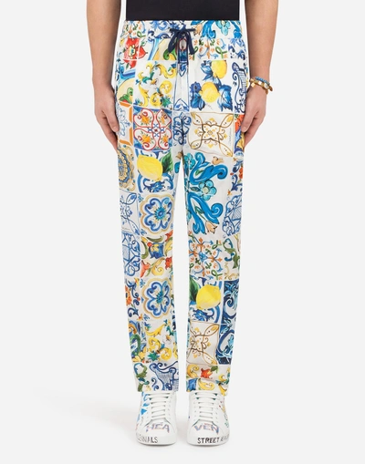 Dolce & Gabbana Printed Cotton Jogging Pants In Majolica Print