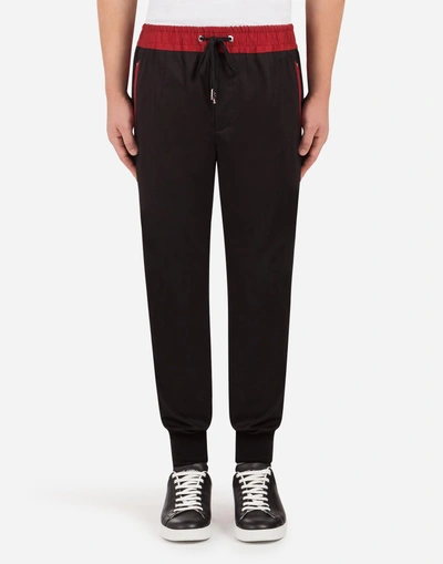 Dolce & Gabbana Stretch Cotton Jogging Pants With Patch In Black