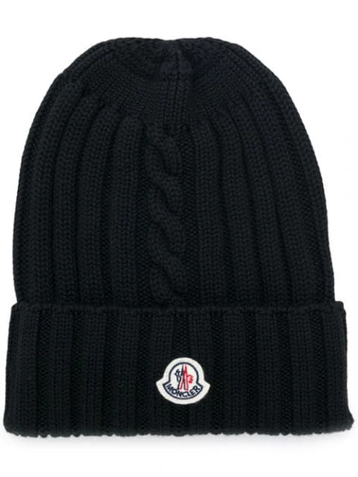 Moncler - Ribbed Knit Wool Beanie Hat - Womens - Black