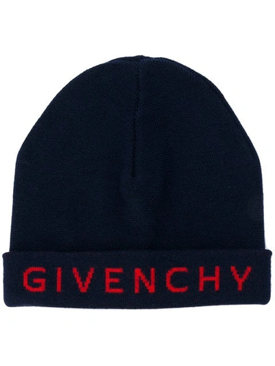 Givenchy Intarsia Logo Beanie In Blue