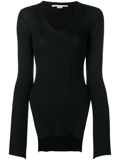 Stella Mccartney Front Slit Wool & Silk Sweater In Black