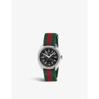 Gucci Gg2570 Black Dial Green And Red Nylon Watch Ya142305 In Black,green,red,silver Tone