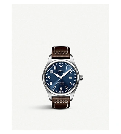 Iwc Schaffhausen Pilot's Mark Xviii Leather And Stainless Steel Watch In Silver / Blue