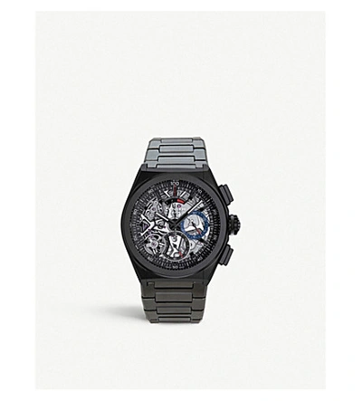 Zenith 24.9000.9004/78.r582 Defy El Primero Aluminium And Leather Strap Chronograph Watch In Black
