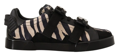 Dolce & Gabbana Zebra Suede Low Top Fashion Men's Sneakers In Black And White