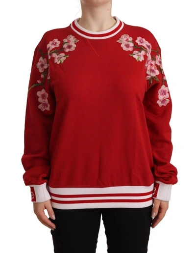 Dolce & Gabbana Red Cotton Crewneck #dglove Pullover Women's Sweater