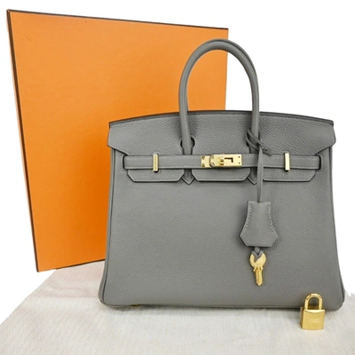 Hermes Hermès Birkin 25 Grey Leather Handbag () In Burgundy