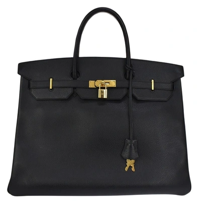 Hermes Hermès Birkin 40 Black Leather Handbag () In Brown