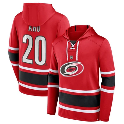 Fanatics Branded Sebastian Aho Red Carolina Hurricanes Name & Number Lace-up Pullover Hoodie