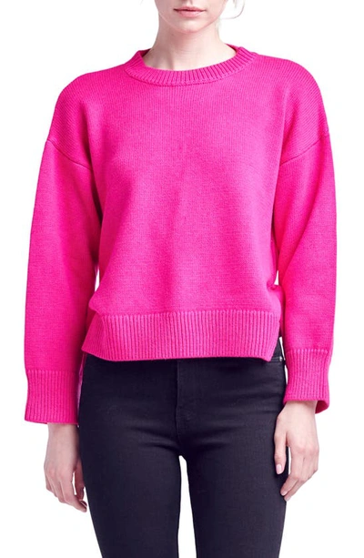 English Factory Side Tie Crewneck Sweater In Fuchsia