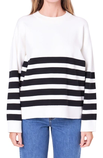 English Factory Stripe Crewneck Sweater In Ivory/black