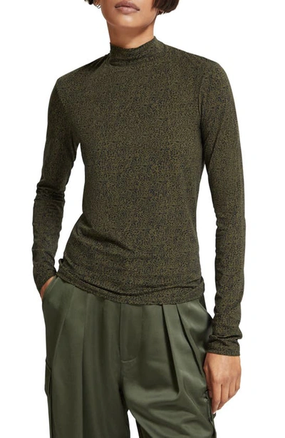 Scotch & Soda Snakeskin Print Long Sleeve Top In Leopard Spot Green