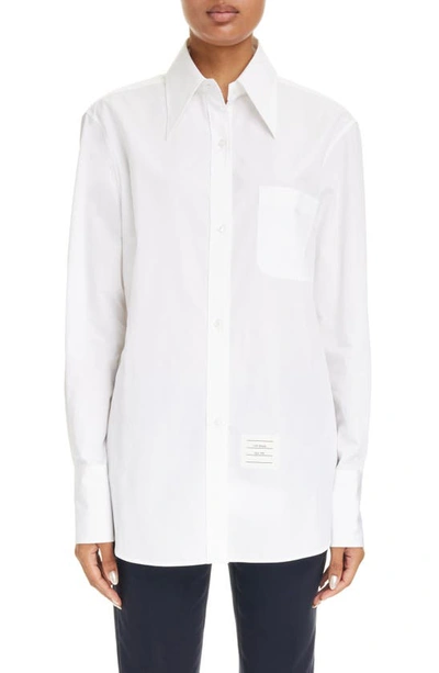 Thom Browne Exaggerated Collar Easy Fit Cotton Button-up Shirt In White