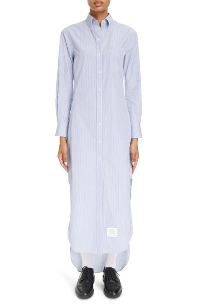 Thom Browne Stripe Long Sleeve Cotton Maxi Shirtdress In White