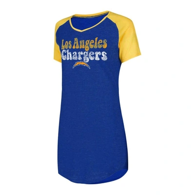 Concepts Sport Women's  Royal, Gold Distressed Los Angeles Chargers Raglan V-neck Nightshirt In Royal,gold