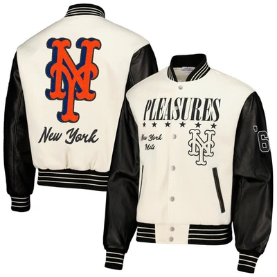 Pleasures White New York Mets Full-snap Varsity Jacket