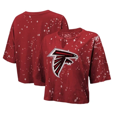Majestic Threads Red Atlanta Falcons Bleach Splatter Notch Neck Crop T-shirt