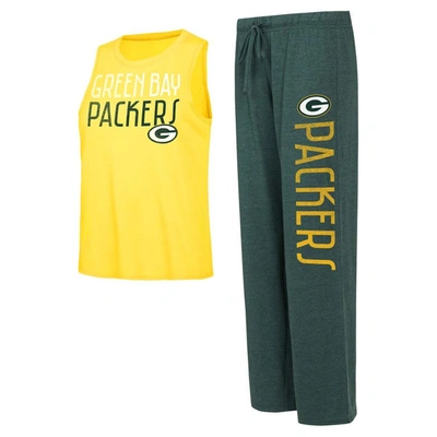 Concepts Sport Women's  Green, Gold Distressed Green Bay Packers Muscle Tank Top And Pants Lounge Set In Green,gold