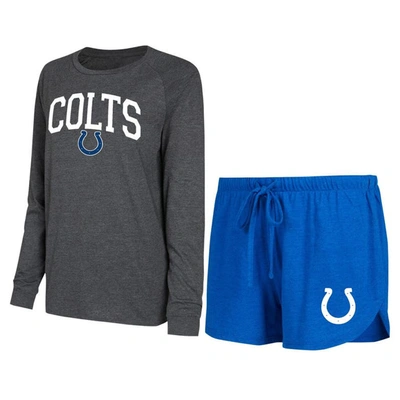 Concepts Sport Royal/black Indianapolis Colts Raglan Long Sleeve T-shirt & Shorts Lounge Set