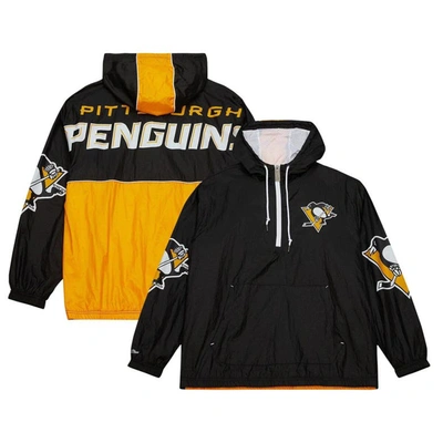 Mitchell & Ness Men's  Black Pittsburgh Penguins Team Og 2.0 Anorak Half-zip Windbreaker Jacket