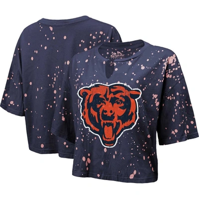 Majestic Threads Navy Chicago Bears Bleach Splatter Notch Neck Crop T-shirt