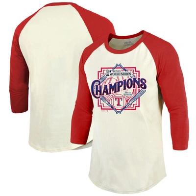 Majestic Threads Cream/red Texas Rangers 2023 World Series Champions Raglan 3/4-sleeve T-shirt