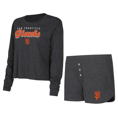 Concepts Sport Black San Francisco Giants Meter Knit Long Sleeve T-shirt & Shorts Set