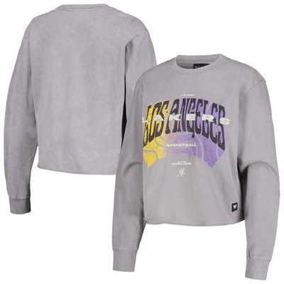 The Wild Collective Gray Los Angeles Lakers Band Cropped Long Sleeve T-shirt