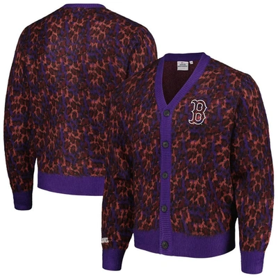Pleasures Purple Boston Red Sox Cheetah Cardigan Button-up Sweater