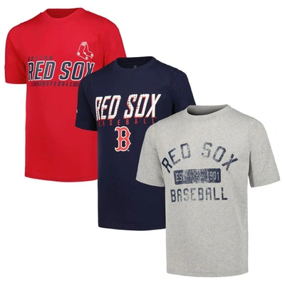 Stitches Kids' Youth  Heather Gray/navy/red Boston Red Sox Three-pack T-shirt Set