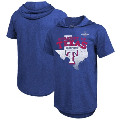 Majestic Threads Royal Texas Rangers 2023 World Series Champions Tri-blend Hoodie T-shirt