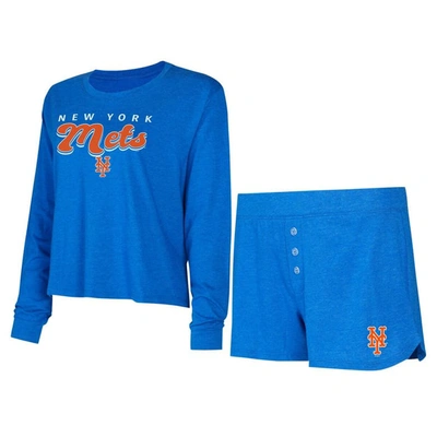 Concepts Sport Women's  Royal New York Mets Meter Knit Long Sleeve T-shirt And Shorts Set