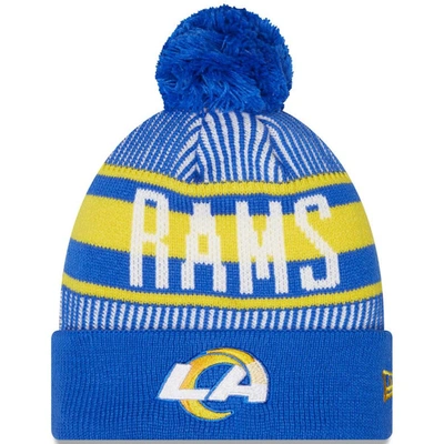 New Era Royal Los Angeles Rams Striped Cuffed Knit Hat With Pom