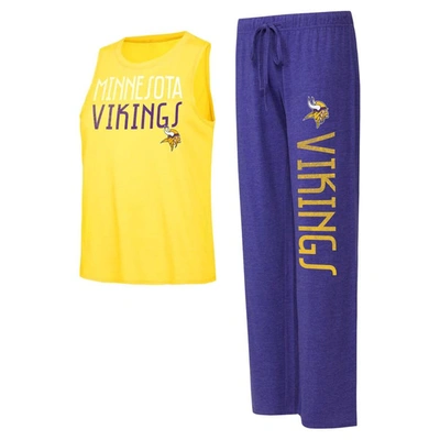 Concepts Sport Women's  Purple, Gold Distressed Minnesota Vikings Muscle Tank Top And Pants Lounge Se In Purple,gold