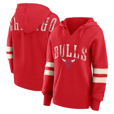 Fanatics Branded Red Chicago Bulls Bold Move Dolman V-neck Pullover Hoodie