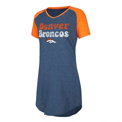 Concepts Sport Women's  Navy, Orange Distressed Denver Broncos Raglan V-neck Nightshirt In Navy,orange