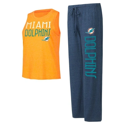 Concepts Sport Navy/orange Miami Dolphins Muscle Tank Top & Pants Lounge Set