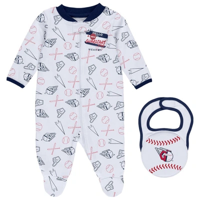 Wear By Erin Andrews Babies' Newborn & Infant  White Cleveland Guardians Sleep & Play Full-zip Footed Jumper