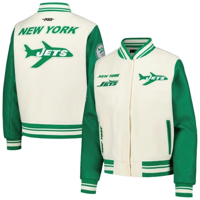 Pro Standard Cream New York Jets Retro Classic Vintage Full-zip Varsity Jacket